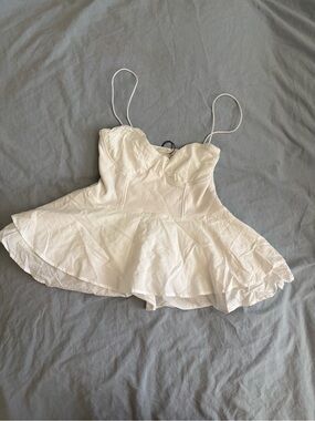 Zara White Spaghetti Strap Peplum Bustier Top